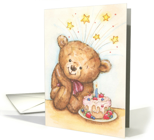 Teddy Bear with Birthday Cake and Stars card (1669684)