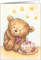 Teddy Bear with Birthday Cake and Stars card