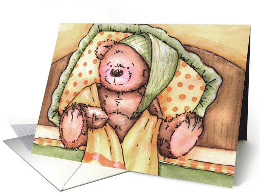 Sweet Teddy Bear Resting in Bed Get Well Soon card (1669688)