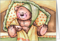 Sweet Teddy Bear Resting in Bed Get Well Soon card