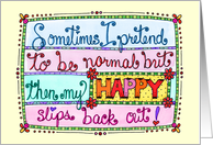 Hand Lettered Saying About Being Happy in Many Colors and Doodles card