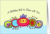 A Row of Bright Fantasy Flowers with a Birthday Wish card
