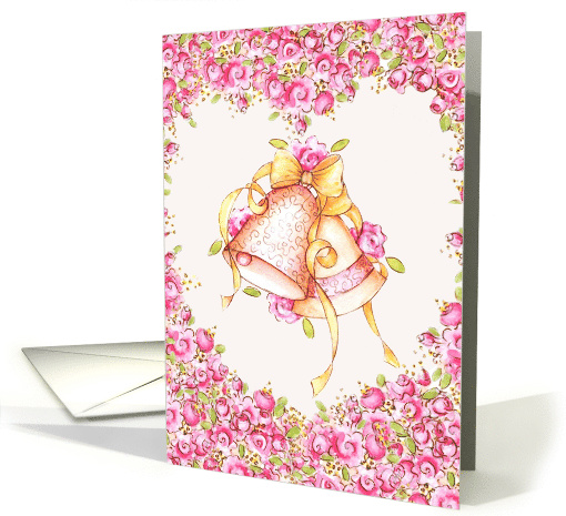 Beautiful Pink Roses with Bells Wedding Invitation card (459588)