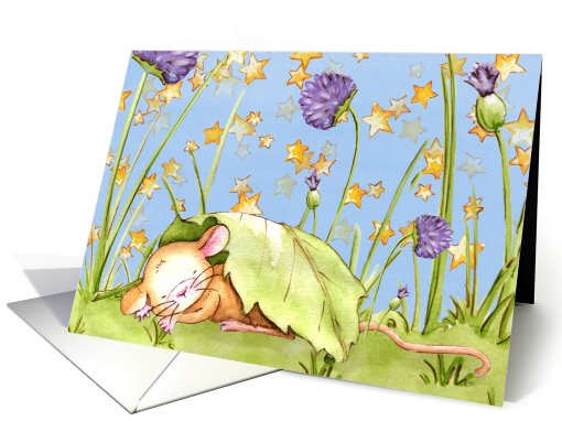 Rainy Days Mouse sleeping under leaf card (611120)