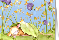 Rainy Days Mouse sleeping under leaf card