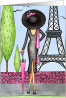 Paris Fashion, lady in black, Eiffel tower card