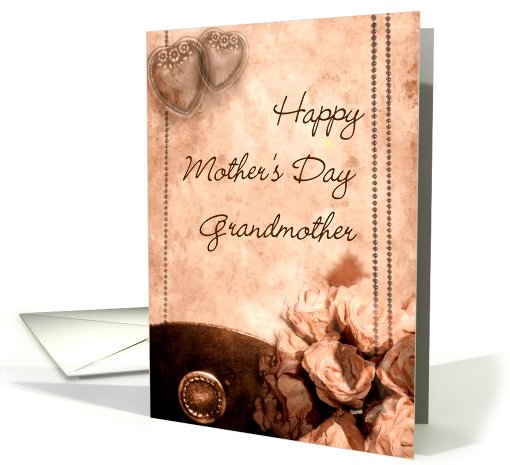 Grandmother, Mother's Day, sepia roses and hearts card (613584)