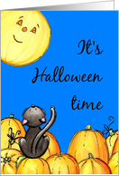 Pumpkins and Cat Halloween card