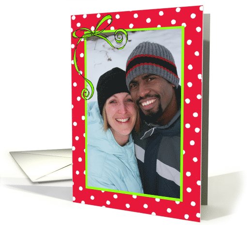 Christmas Red with White Dots, Green Bow Photo card (691352)