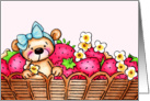 Sweet Teddy Bear In A Basket Of Strawberries card