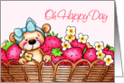 Oh Happy Day, Teddy Bear In A Basket Of Strawberries card