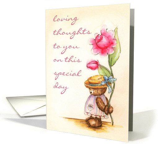 Sentimental Happy Birthday - Teddy Bear With Rose card (781003)