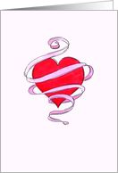 Red Heart Wrapped In Love Ribbons Valentine’s Day Card