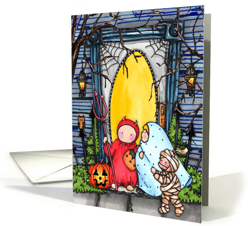 Costumed Kids Trick Or Treat Halloween card (91745)