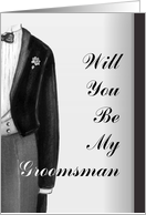 Will You Be My Groomsman Black and White Tuxedo Invitation card