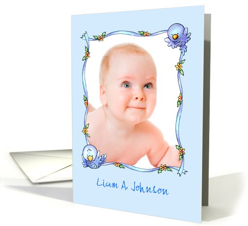 Baby Adoption Announcement - Whimsical Bluebirds Photo Insert card