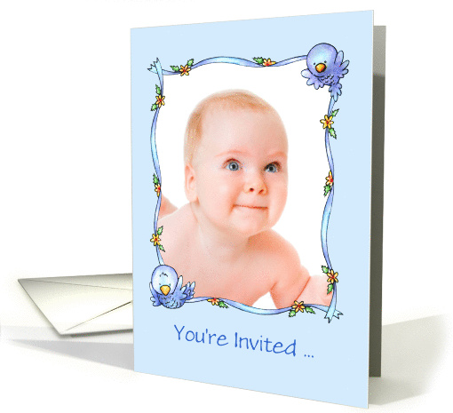 Baby Dedication Invitation - Whimsical Bluebirds Photo Insert card