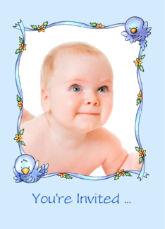 Baby Dedication Invitation - Whimsical Bluebirds Photo Insert Card