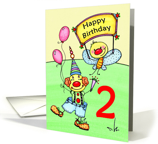 2 Year Old Cute Clown Bugs Birthday card (932840)