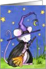 Tiny Mouse Witch Halloween Starry Night Sky card