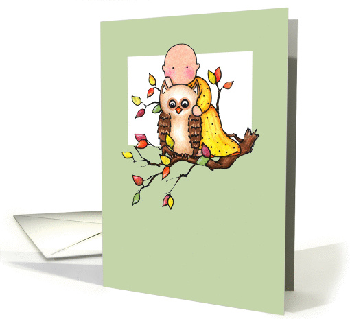 Autumn Baby & Owl Thanksgiving Birthday card (957069)