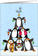 Stacked Penguins Christmas Tree Card