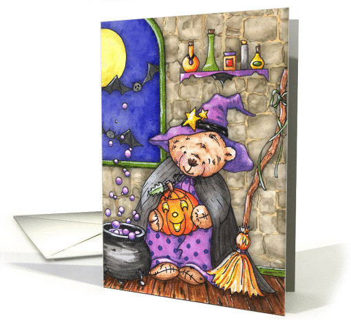 Teddy Bear Witches Brew Halloween Birthday card (974157)