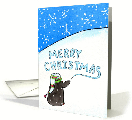 Merry Christmas Penguin Writing In Snow card (977281)