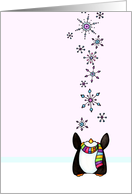 Penguin Catching Snowflakes Card