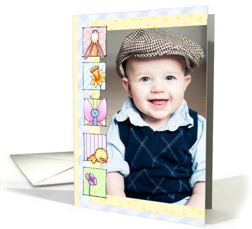 Whimsical Creatures On Yellow Photo Insert Easter card (989391)