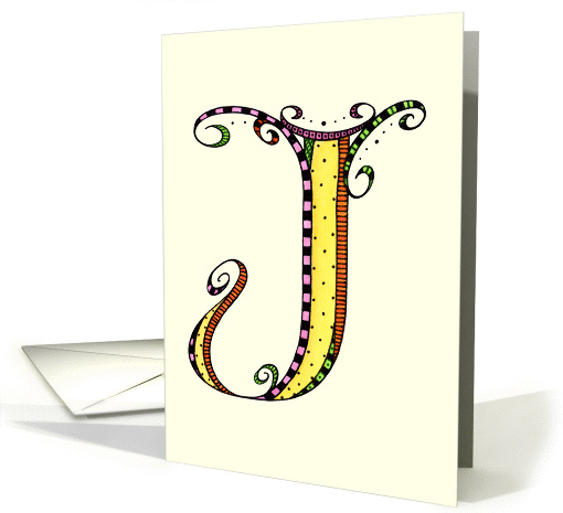 Whimsical J Monogram On Yellow Blank card (992627)