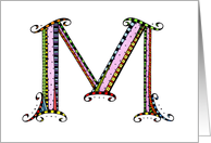 Whimsical M Monogram On White Blank Card