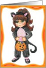 Trick or Treat Costume Kitty Cat Holding Jack-O-Lantern Pail card