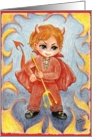 Halloween Mischievous Little Devil Boy with Pitchfork card
