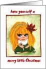 Happy Merry Holidays Little Girl with Candy Cane and Poinsettia card