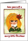 Happy Merry Holidays Little Brown Eyed Girl Candy Cane and Poinsettia card