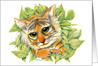 Jungle Baby Tiger Cub Peeking Through Leaves card