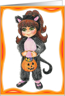 Trick or Treat Costume Kitty Cat Holding Jack-O-Lantern Pail card