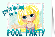 You’re Invited to a POOL PARTY Vintage Retro Big Eyes card