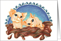Sweetheart Swine Hog Pigs Hogs Playing and Rolling in the Mud card