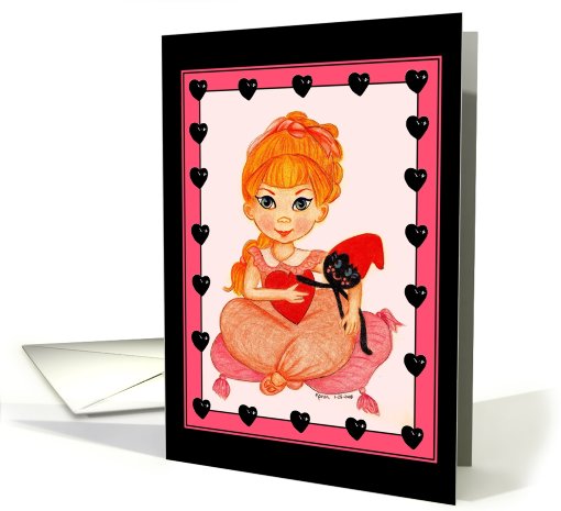 I Heart Love You Valentine Girl Little Miss Muffet and Spider card