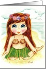 Brown Hair Brownette Wahini Girl Luau at the Ocean Beach card