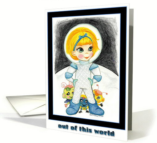 Out of This World Outer Space Girl Birthday card (380627)