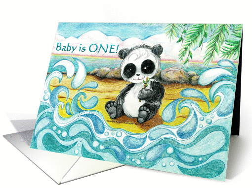 Baby Panda Bear Sitting on Tropical Beach First Birthday... (896970)