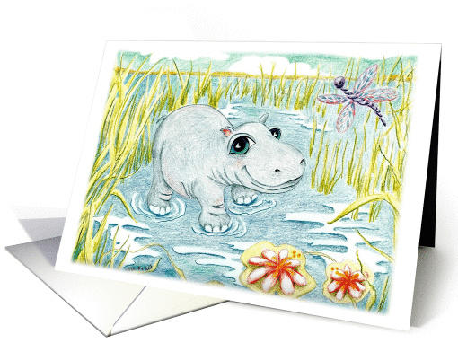 Hippo Hippopotamus and Dragonfly Lily Pads card (96324)