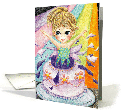 Girl Jumping Out of Magic Surprise Party Cake card (97087)