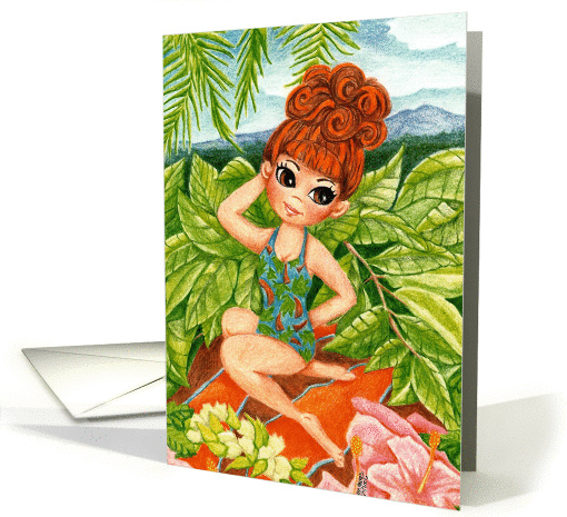 Bon Voyage Tropical Girl on Relaxing Vacation card (97089)