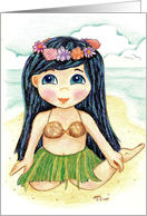 Dark Hair Wahini Hula Girl at the Ocean Beach card