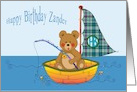 Happy Birthday Zander Teddy Bear in a Sail Boat card