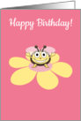 Happy Cartoon Bee on Flower Birthday card